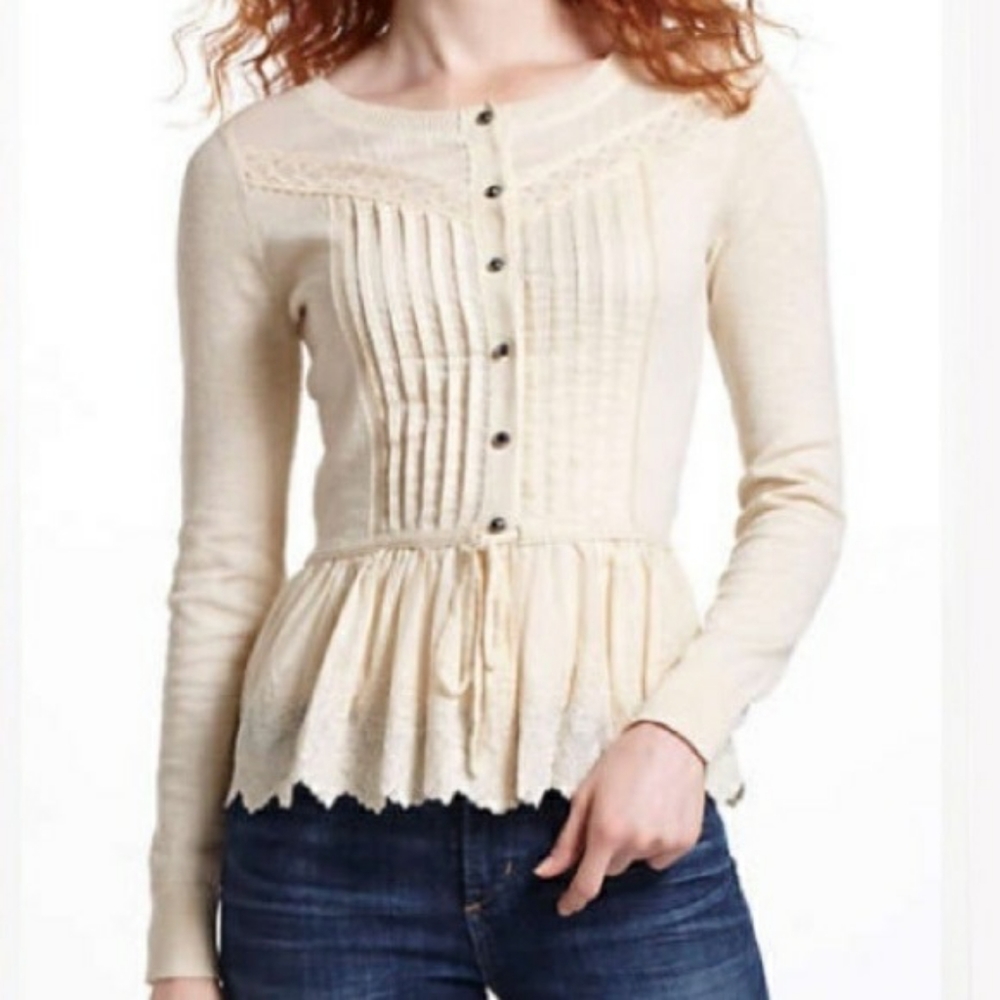 Anthro Leifnotes Drawn Pleats Lace Cardigan XS